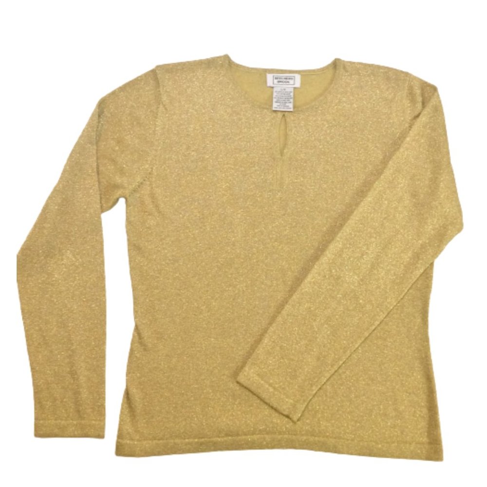 Vintage Beechers Brook Metallic Gold Knit Long Sleeved Top L